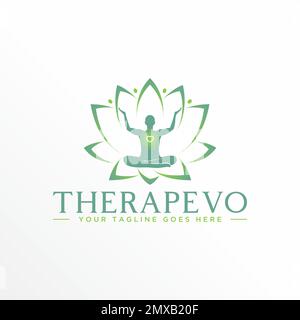 Körper oder Mensch in Yoga Position mit Lotus um das Bild Grafiksymbol Logo Design abstraktes Konzept Vektorsymbol im Zusammenhang mit Meditation. Stock Vektor