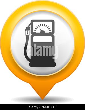 Orangefarbener Kartenstift mit Symbol einer Tankstelle, Vektor-EPS10-Abbildung Stock Vektor