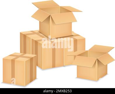 Offene und geschlossene braune Pappkartons, Abbildung Vektor EPS10 Stock Vektor