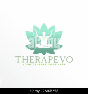 Körper oder Mensch in Yoga Position mit Lotus um das Bild Grafiksymbol Logo Design abstraktes Konzept Vektorsymbol im Zusammenhang mit Meditation. Stock Vektor