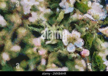 Zartrosa Frühlingsapfelblüte, digitaler Maleffekt, Fotobearbeitung. Stockfoto