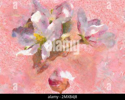 Zartrosa Frühlingsapfelblüte, digitaler Maleffekt, Fotobearbeitung. Stockfoto