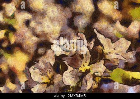 Zartrosa Frühlingsapfelblüte, digitaler Maleffekt, Fotobearbeitung. Stockfoto
