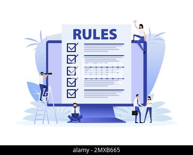 Regeln, Checkliste mit Anforderungen. Prinzipien und Strategie. Vektordarstellung. Stock Vektor