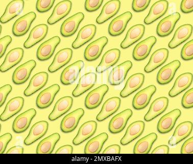 Muster der Avocadahälften auf blassgelbem Hintergrund Stockfoto