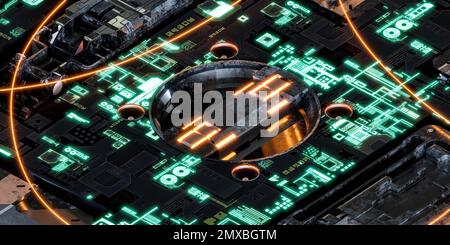 Futuristische Metalltechnologie Oberfläche 3D Darstellung Stockfoto