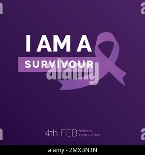 Ich bin eine Surviour Ribbon Typography. 4. Februar Weltkrebstag Stock Vektor