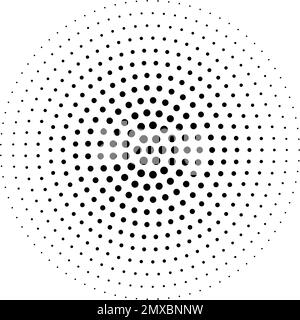 Gepunkteter Halbtongradientenkreis. Halbtoneffekt kreisförmiger gepunkteter Hintergrund. Runde Texturform. Vektordarstellung isoliert auf der weißen Seite Stock Vektor