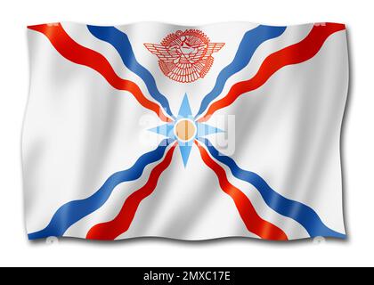 Ethnische Flagge der Assyrer. 3D-Abbildung Stockfoto