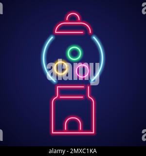 Neonsymbol für Gumball-Maschine. Retro-Verkaufsautomat für Süßigkeiten und Kaugummi. Sweets-Slot-Vektordarstellung Stock Vektor