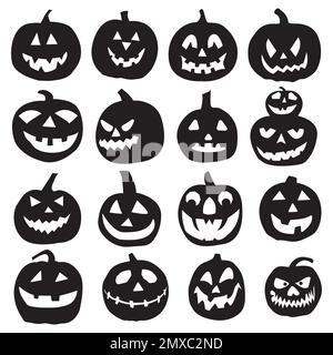 Halloween-Kürbis-Silhouetten-Kollektion, Kürbis-Set. Kürbisgesichtssammlung für Halloween. Stock Vektor