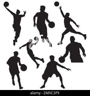 Silhouetten für Basketballspieler, Basketballspieler-Set Stock Vektor