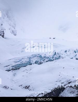 Großer Gletscher in der Resurrection Bay in Seward Alaska im Winter, vertikaler Schuss Stockfoto