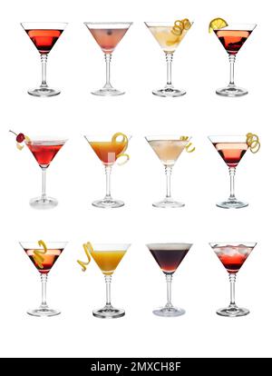 Mit verschiedenen martini-Cocktails auf weißem Hintergrund Stockfoto