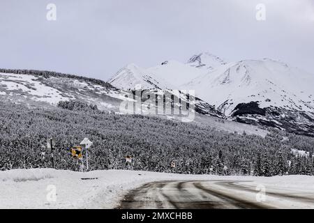 Eine Landschaft mit verschneiten Gletschern in der Resurrection Bay in Seward Alaska im Winter Stockfoto