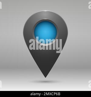 Symbol für realistische Geolokalisierung. Kartenstecksymbol auf grauem verlaufendem Hintergrund. Stock Vektor