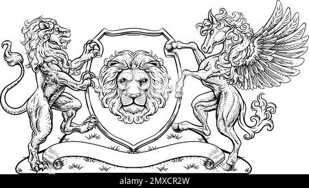 Wappen Pegasus Lion Crest Shield Family Seal Stock Vektor