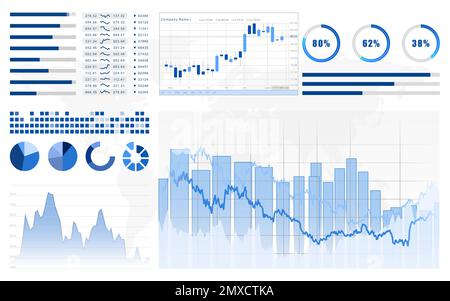 FinTech-Konzept. Darstellung von Diagrammen und statistischen Informationen Stockfoto