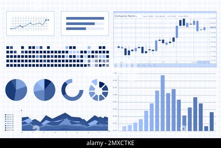 FinTech-Konzept. Darstellung von Diagrammen und statistischen Informationen Stockfoto