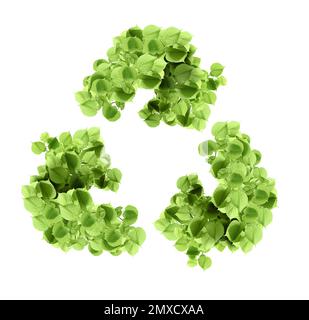 Recycling Symbol aus Blättern auf weißem Hintergrund Stockfoto