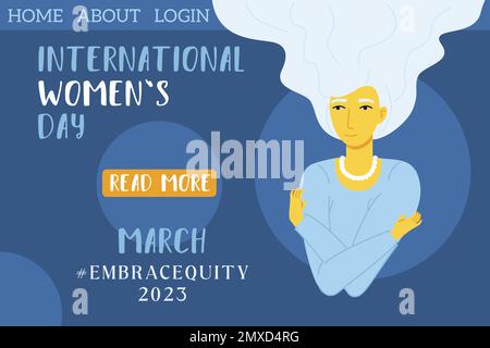 Emotionalität, alte Frau, Emotionalität, 2023-Landing-Template für Webseiten. Internationales Frauentag-Konzept, Selbstliebe, Selbstpflege. Stock Vektor