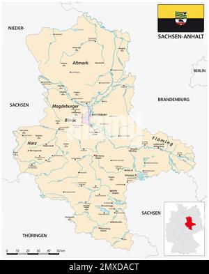 Landkarte des Bundeslandes Sachsen-Anhalt Stockfoto