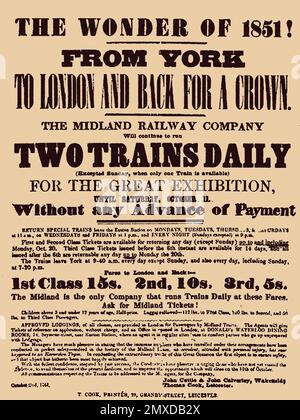 Poster von Midland Railway Company für die große Ausstellung 1851 im Hyde Park. Museum: PRIVATE SAMMLUNG. Autor: ANONYM. Stockfoto