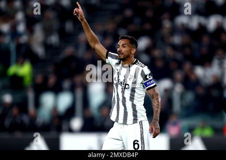 Danilo Luiz da Silva vom FC Juventus Gesten während des Viertelfinalspiels der Coppa Italia zwischen dem FC Juventus und der SS Lazio im Allianz-Stadion am 2. Februar 2023 in Turin, Italien Stockfoto