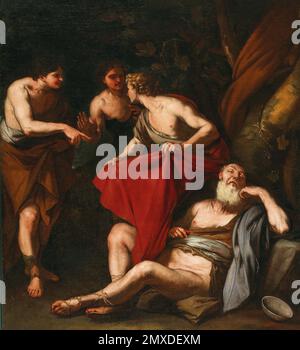 Die Trunkenheit von Noah. Museum: PRIVATE SAMMLUNG. Autor: LUCA GIORDANO. Stockfoto