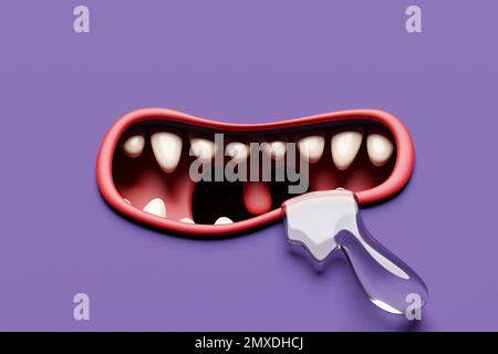 3D Illustration Fantasie toothy Mund in hellen Farben. Mund von schreienden Monster oder Tier. Verärgertes Cartoon-Gesicht Stockfoto