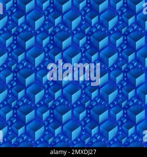 3D Illustration von Reihen von blauen Würfeln.Quadrate auf Monocrome-Hintergrund, Muster. Geometriehintergrund Stockfoto