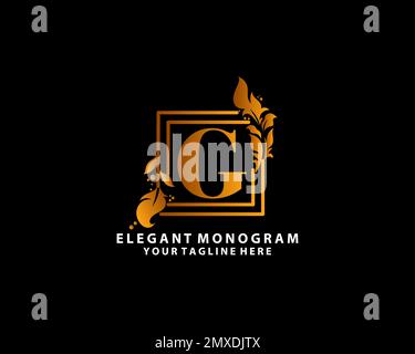 Initial G-Buchstabe Logo Botanisches Naturblatt, Vektordesign Konzept quadratischer Rahmen mit Buchstabensymbol für Naturgeschäfte. Stock Vektor