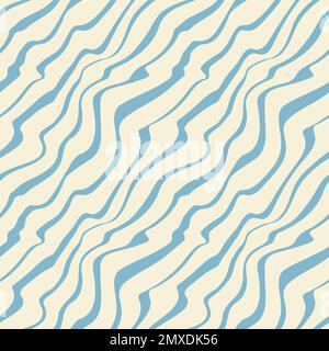 Abstraktes nahtloses Muster mit einfachen verzerrten diagonalen Linien. Gestreifter Hintergrund im Retro-1970-Stil mit Verzerrung. Flüssige oder elektrische Pop-Art-Textur. Stock Vektor