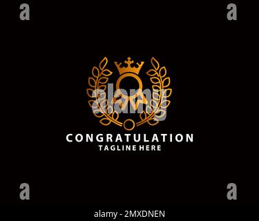 Premium Premium-Lorbeerkranz-Logo der Bestseller-Marke drei Sterne mit Kronenvektor-Illustration isoliert auf weißem Hintergrund. Stock Vektor