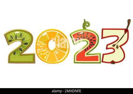 Cartoon 2023 aus Fruchtzahlen im Vektor Stock Vektor