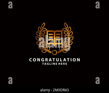 Das Logo von Omega Books inspiriert. Bildungs-Logo mit offenem Buch, Lorbeerblättern und Omega-Buchwörtern. Omega des griechischen Alphabets. Symbol für akademische Bücher. Sc Stock Vektor