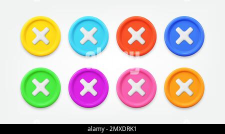 Kreuz-Schaltfläche 3D Symbolgruppe. Realistische Vektordarstellung für Nahzeichen. Design Elements Kollektion mit minimalistischem Cartoon-Style Stock Vektor