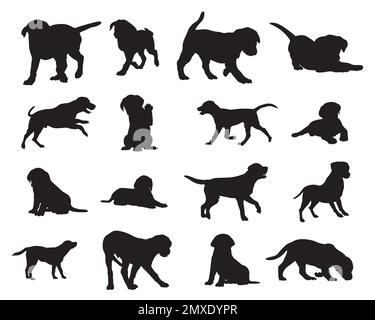Labrador Retriever Silhouetten, Labrador Retriever Animal Silhouette Kollektion. Stock Vektor