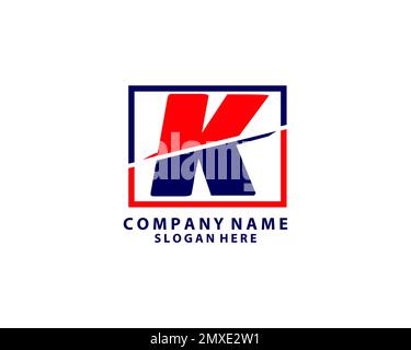 Das runde quadratische Kästchen in Himmelblau und Rot wird in eine halbe Logo-Grafik mit modernem, klaren Stil für ein Unternehmen der Technologiebranche mit Initia geschnitten Stock Vektor