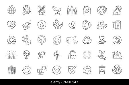Ökologische Symbole in linearem Stil. Natur, Umweltbegriffvektor. Dünne Linie für ECO-Symbole Stock Vektor