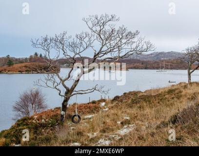 Badachro, ein kleines ehemaliges Fischerdorf an der Nordwestküste Schottlands. Übernahme von Weihnachten 2022. Stockfoto