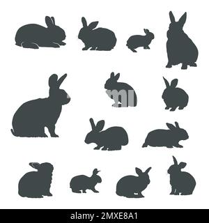 Kaninchen-Silhouetten, Häschen-Silhouetten-Sets Stock Vektor
