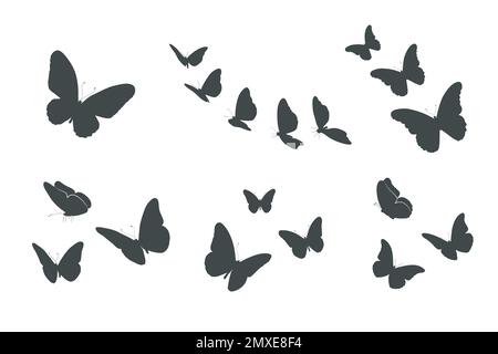 „Flying Butterfly“-Silhouetten, „Butterflies“-Silhouetten – V02 Stock Vektor