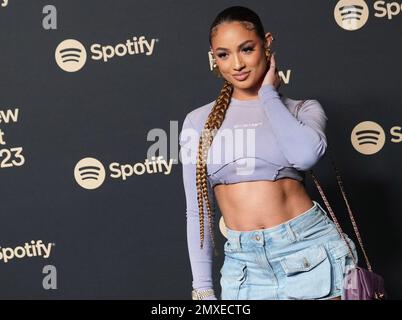 DaniLeigh kommt am Donnerstag, den 2. Februar 2023, zur Spotify's 2023 Best New Artist Party im Pacific Design Center in West Hollywood, Kalifornien. (Foto: Sthanlee B. Mirador/Sipa USA) Stockfoto