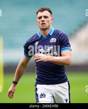 Schottlands Ben White während eines Captains Run im Twickenham Stadium, London. Foto: Freitag, 3. Februar 2023. Stockfoto