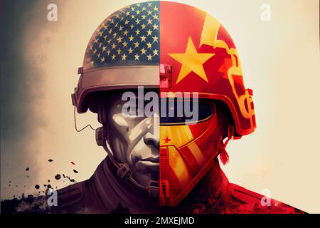 Vereinigte Staaten von Amerika, China war Ursache Taiwan Flaggen auf den Soldaten gemalt. Krieg und Siegerkonzept in den USA und China. Soldaten Konfrontation Krieg Konfrontation Stockfoto
