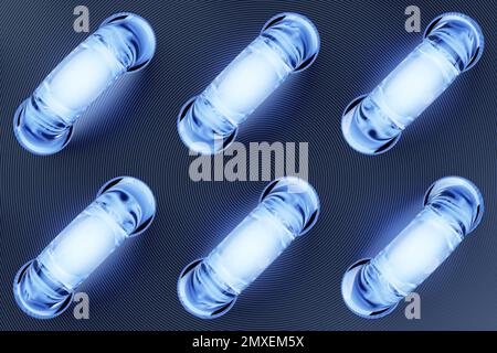 3D Darstellung eines geometrischen volumetrischen abstrakten Hintergrunds mit Abbildungen ähnlich wie Türgriffe. Moderne grafische Textur. Geometrisches Muster. Stockfoto