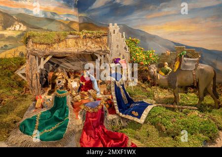 Die Weihnachtskrippe in der Turmkapelle - Stiftskirche in Laufen im Rupertwinkel, Berchtesgadener Land, Bayern, Deutschland Stockfoto