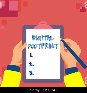 Textbeschriftung mit dem digitalen Fußabdruck. Business Showcase nutzt digitale Technologie für den Fertigungsprozess Stockfoto