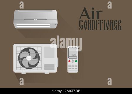 Vorlagen für Klimaanlage und geteilte Klimaanlage, realistische Vektordarstellung auf grauem Hintergrund. Klimageräte Stock Vektor